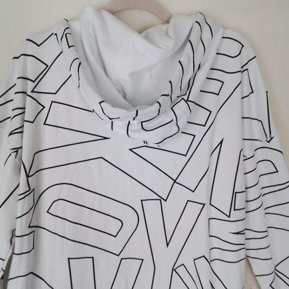 DKNY‎ Womens Hoodie Dress XL White Black Logo Sweatshirt Dress Cozy Soft - Picture 6 of 13